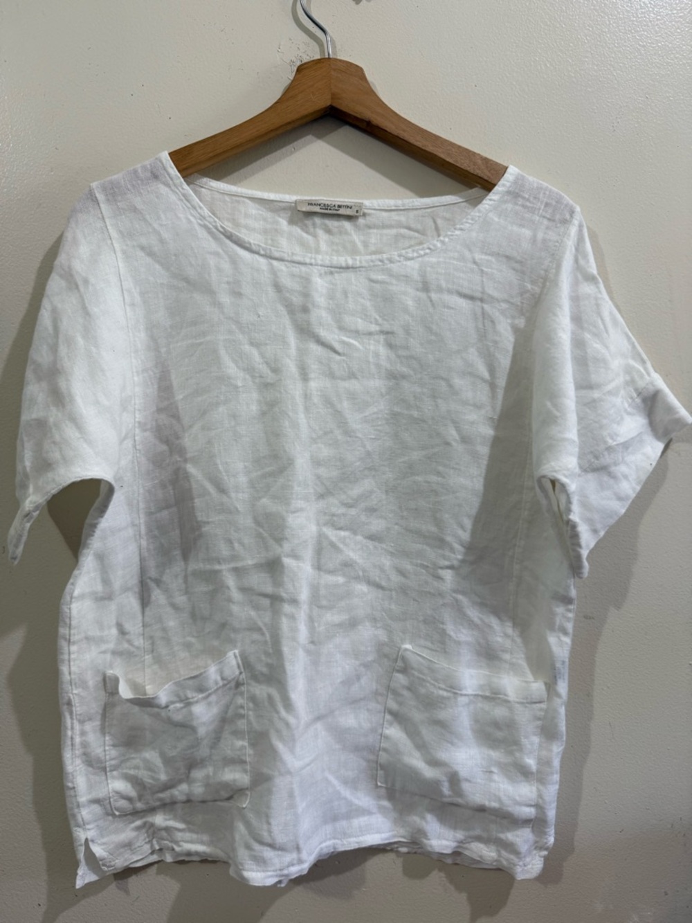 FRANCESCA BETTINI White Short-Sleeve Linen Pocket Tee - Relaxed Fit